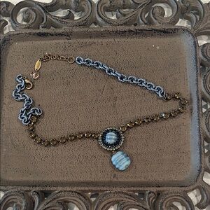 Chic Blue and Gold Beaded Necklace